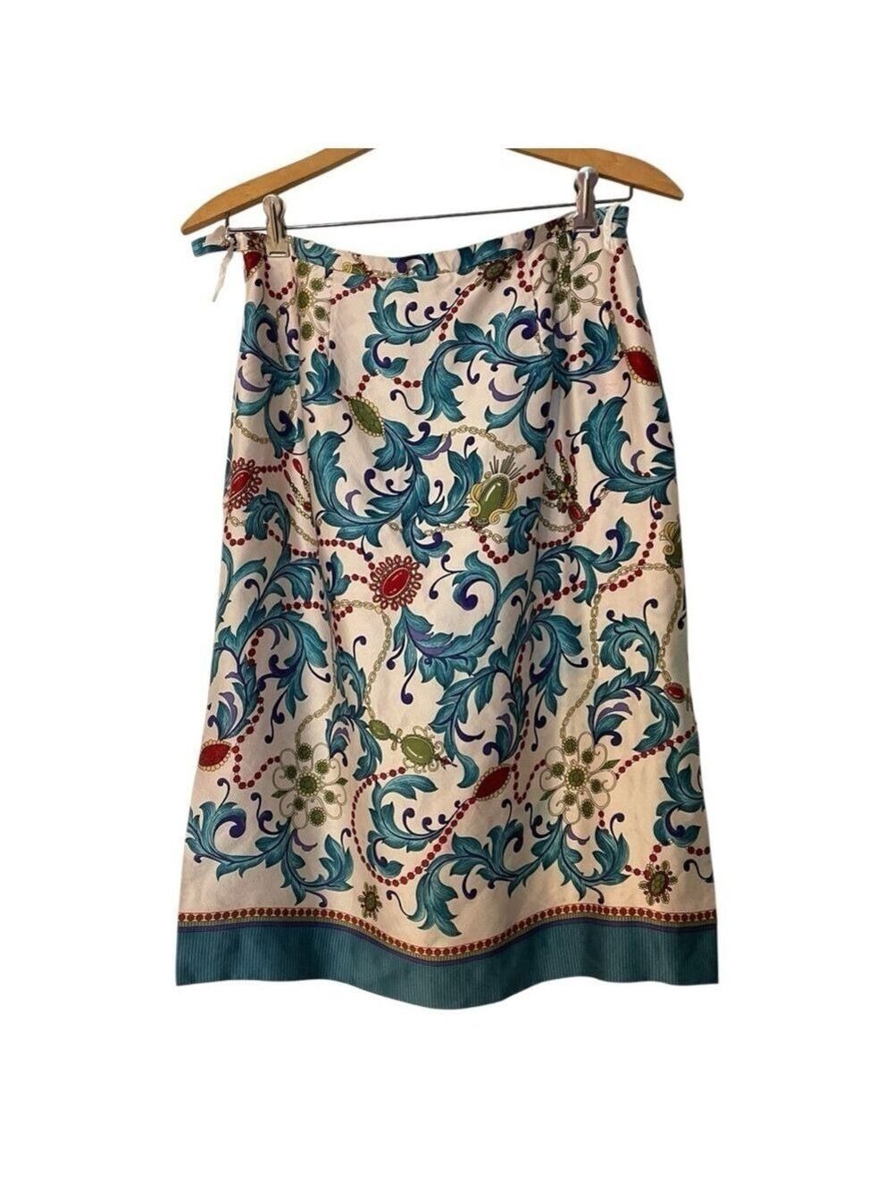 Neiman Marcus A Line Floral Skirt Blue Green